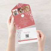 Elegante Floral Coral Wedding All In One Uitnodiging (Afscheurbaar)