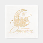 Elegante Floral Crescent Moon Monogram Quinceanera Folie Servetten (Voorkant)