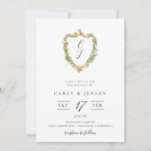 Elegante Floral Crest bruiloft uitnodiging (Voorkant)