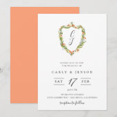 Elegante Floral Crest bruiloft uitnodiging (Voorkant / Achterkant)