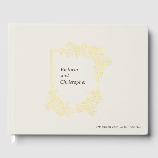 Elegante Floral Crest Classic Botanische bruiloft Gastenboek (Voorkant)