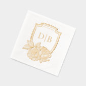 Elegante Floral Crest Couples Monogram Trouwdatum Folie Servetten (Links)