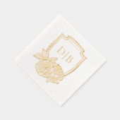 Elegante Floral Crest Couples Monogram Trouwdatum Folie Servetten (Rechts)
