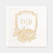 Elegante Floral Crest Couples Monogram Trouwdatum Folie Servetten (Voorkant)