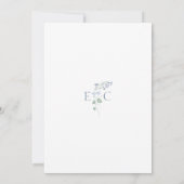 Elegante Floral Crest Dusty Blue Script Wedding Kaart (Achterkant)