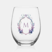 Elegante Floral Crest met uw Monogram Initiaal Wijnglas Zonder Voet (Voorkant)