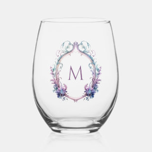 Elegante Floral Crest met uw Monogram Initiaal Wijnglas Zonder Voet
