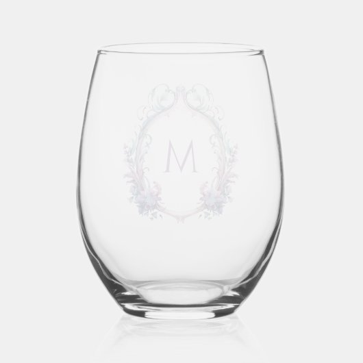Elegante Floral Crest met uw Monogram Initiaal Wijnglas Zonder Voet (Achterkant)