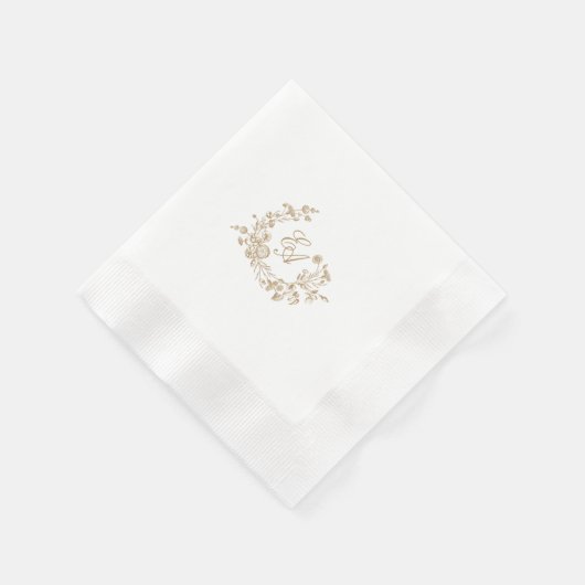 Elegante Floral Crest Monogram Bruiloft Servet (Hoek)