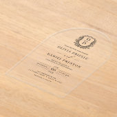 Elegante Floral Crest Monogram Huwelijk Elegant Acryl Uitnodigingen (Laagn)