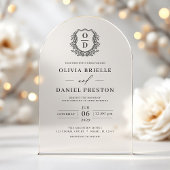 Elegante Floral Crest Monogram Huwelijk Elegant Acryl Uitnodigingen