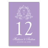 Elegante Floral Crest Monogram Lavendel Wedding Kaart (Voorkant)
