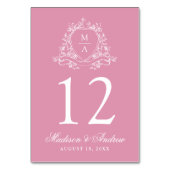 Elegante Floral Crest Monogram Roos Roze Huwelijk Kaart (Voorkant)