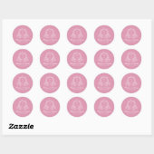 Elegante Floral Crest Monogram Roze Huwelijk Ronde Sticker (Vel)