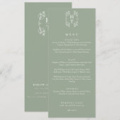 Elegante Floral Crest Monogram Sage Green Wedding Menu (Voorkant / Achterkant)