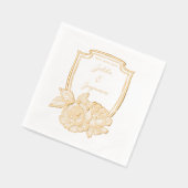 Elegante Floral Crest Paren Naam & Trouwdatum Folie Servetten (Links)