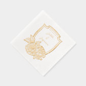 Elegante Floral Crest Paren Naam & Trouwdatum Folie Servetten (Rechts)