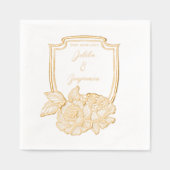 Elegante Floral Crest Paren Naam & Trouwdatum Folie Servetten (Voorkant)