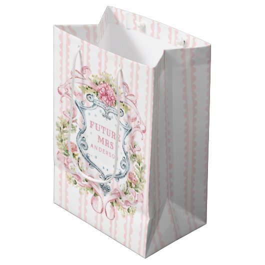 Elegante Floral Crest | toekomstige mevrouw Medium Cadeauzakje (Voorkant Gekanteld)