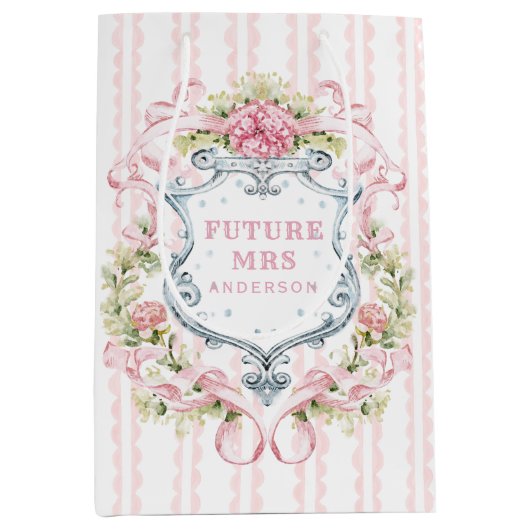Elegante Floral Crest | toekomstige mevrouw Medium Cadeauzakje (Voorkant)