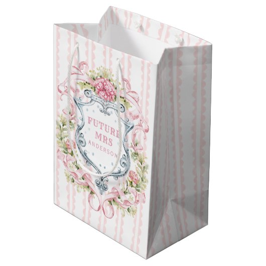 Elegante Floral Crest | toekomstige mevrouw Medium Cadeauzakje (Achterkant Gekanteld)