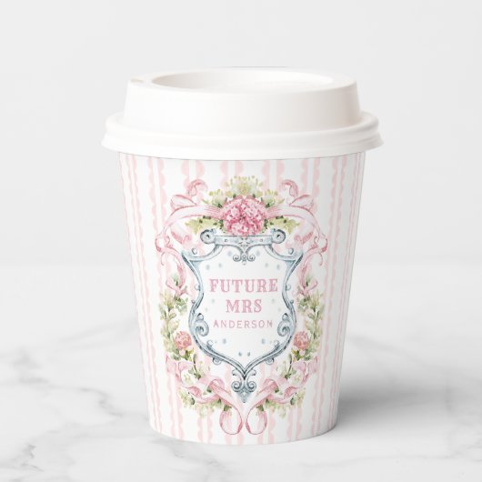 Elegante Floral Crest | toekomstige mevrouw Papieren Bekers (Achterkant)