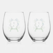 Elegante Floral Crest Wedding Drinkware Set Wijnglas Zonder Voet (Voorkant)
