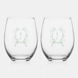 Elegante Floral Crest Wedding Drinkware Set Wijnglas Zonder Voet