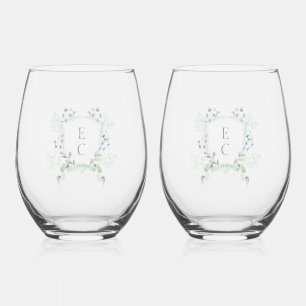 Elegante Floral Crest Wedding Drinkware Set Wijnglas Zonder Voet