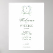 Elegante Floral Crest Welkom Trouwbord Poster (Voorkant)