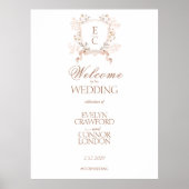 Elegante Floral Crest Welkom Trouwbord Poster (Voorkant)