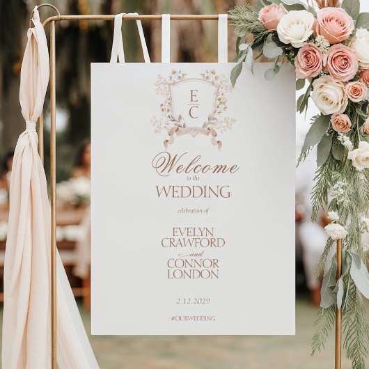 Elegante Floral Crest Welkom Trouwbord Poster