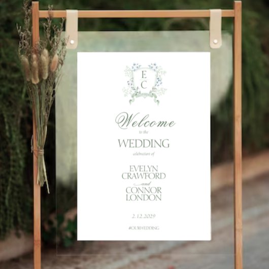 Elegante Floral Crest Welkom Trouwbord Poster