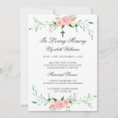 Elegante Floral Cross Memorial Service Uitnodiging (Voorkant)