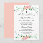 Elegante Floral Cross Memorial Service Uitnodiging (Voorkant / Achterkant)