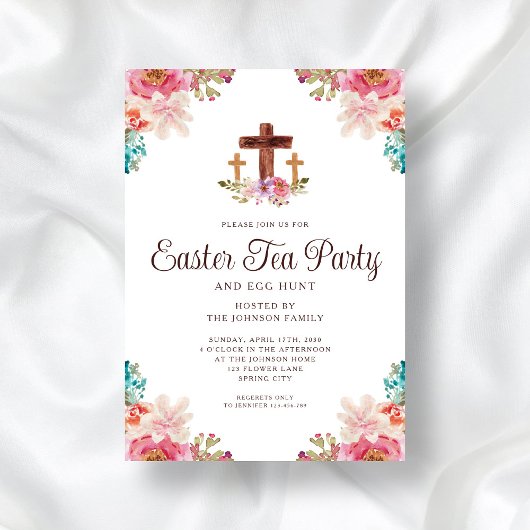 Elegante Floral Cross Tea Party Pasen Kaart