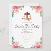 Elegante Floral Cross Tea Party Pasen Kaart (Voorkant)