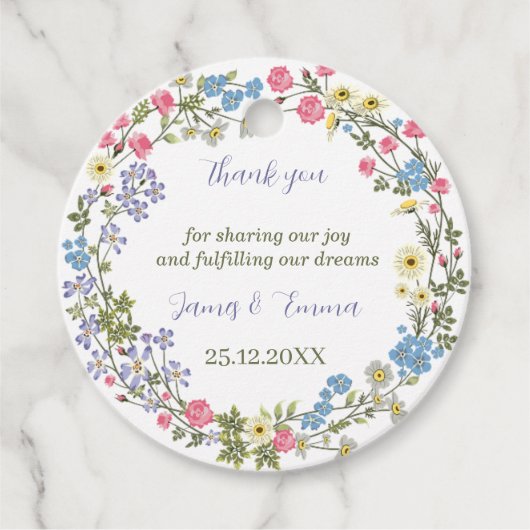 Elegante Floral Custom Bruiloft Bedankjes Labels (Voorkant)