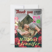 Elegante Floral Custom Foto Bruiloft Bedankkaart (Voorkant)