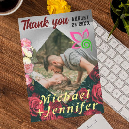 Elegante Floral Custom Foto Bruiloft Bedankkaart