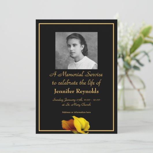 Elegante Floral Custom Photo Memorial Service Kaart (Staand voorkant)