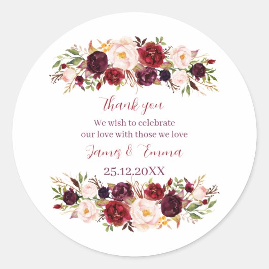 Elegante Floral Custom Wedding Ronde Sticker (Voorkant)