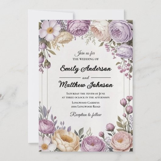 Elegante Floral Designer Huwelijksuitnodiging Kaart (Voorkant)