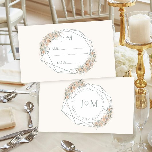 Elegante Floral Diamond Beige Wedding Place Cards Plaatskaartje