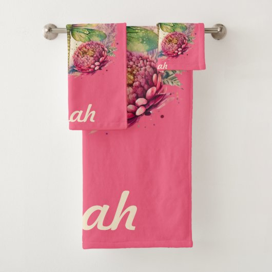 Elegante Floral Dragonfly w / aangepaste naam Bad Handdoek (Insitu)