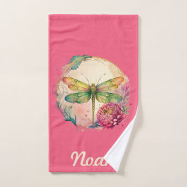 Elegante Floral Dragonfly w / aangepaste naam Bad Handdoek