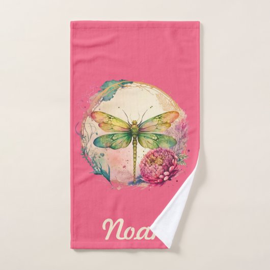 Elegante Floral Dragonfly w / aangepaste naam Bad Handdoek (Handdoek)