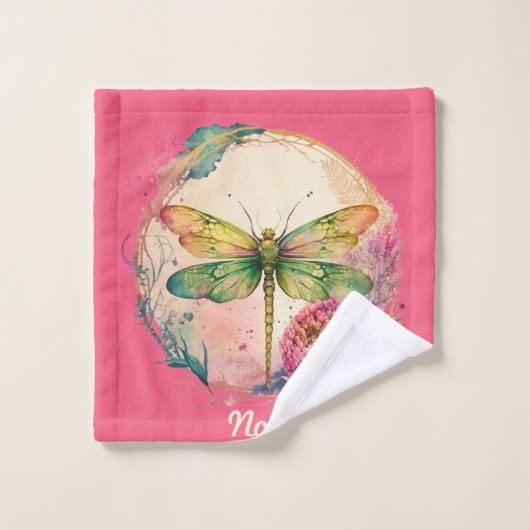 Elegante Floral Dragonfly w / aangepaste naam Bad Handdoek (Wasdoekje)