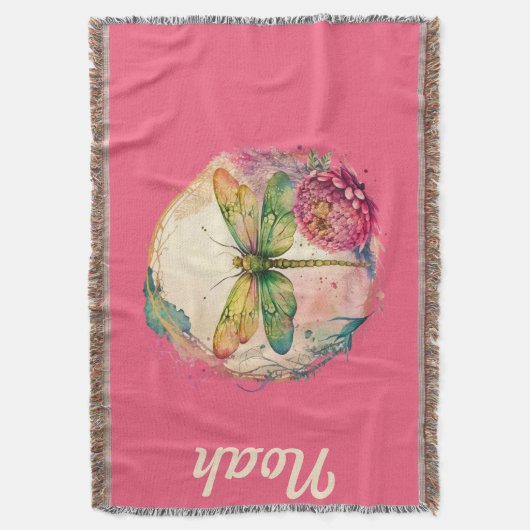 Elegante Floral Dragonfly w / aangepaste naam Deken (Voorkant Verticaal)