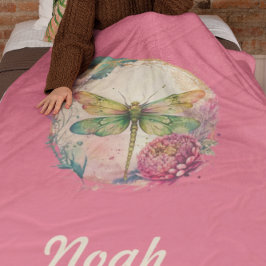 Elegante Floral Dragonfly w / aangepaste naam Fleece Deken